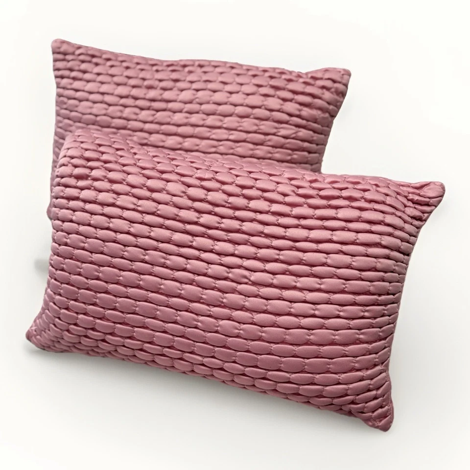 2 Filled Cushions Rectangle Bolsters Cushioned Quilted Abstract Blush Pink - Image 1 of 4