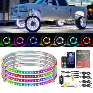 For Chevy Silverado 1500 2500 LTZ 4Pcs 17.5" RGB LED Wheel Ring Rim Lights Neon - Picture 1 of 10