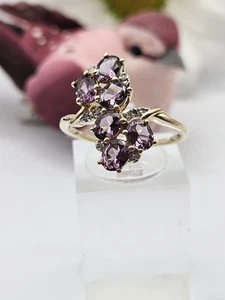 9ct Gold Amethyst Diamond Cluster Ring, Size S, Great Condition, Full Hallmarks  - Picture 1 of 8