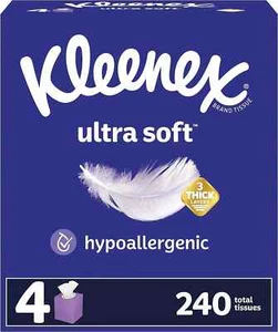 Ultra Soft Facial Tissues, 4 Cube Boxes, 60 Tissues per Box, 3-Ply (240 Total Ti - Picture 1 of 5