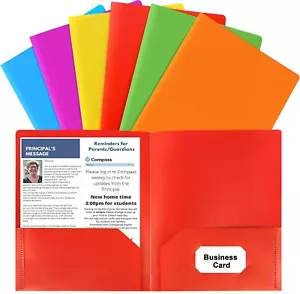 6 or 12 Pack Plastic Folders with Pockets, 6 Color Heavy Duty Two Pocket Folders - Picture 1 of 25