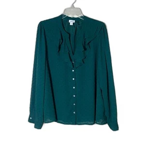 J Crew Hunter Green Clip Dot Ruffle Up Blouse 3X Women's Plus - Picture 1 of 9