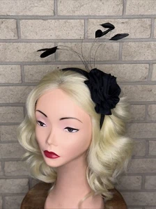 Ooak Taissa Lada Handmade Black Rosette Feather Headband Gothic Burlesque Retro - Picture 1 of 8