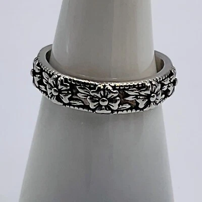 Anillo Flor Banda Talla 8 Plateado Y2K Hojas Florales Plumeria Jardín Hawaii Foto 1 de 4