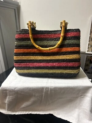 CROFT & BARROW Womens Purse Straw Handbag Bamboo Handles EUC - Image 1 of 4