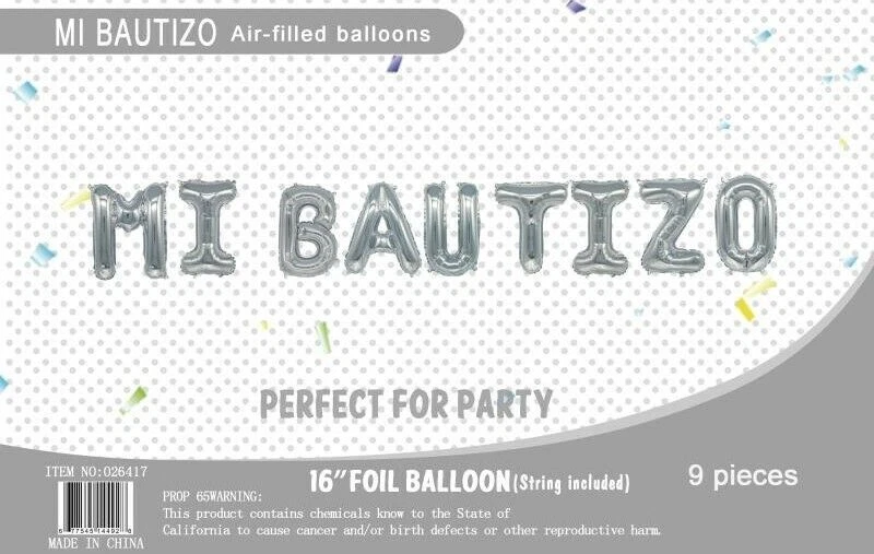 16" Silver Foil Balloons Mi Bautizo Banner Decoration Event Baptism Party - Image 1 of 3