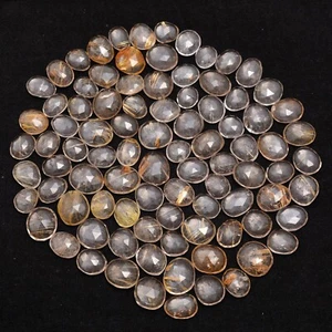 Natural Golden Rutile Quartz Loose Gemstone 10mm-12mm Faceted Oval Rose Cut Lot - Picture 1 of 8