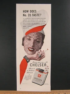 1945 Vintage Print Ad Chelsea Cigarettes Smoking Woman Great to Frame Wall Art - Picture 1 of 2