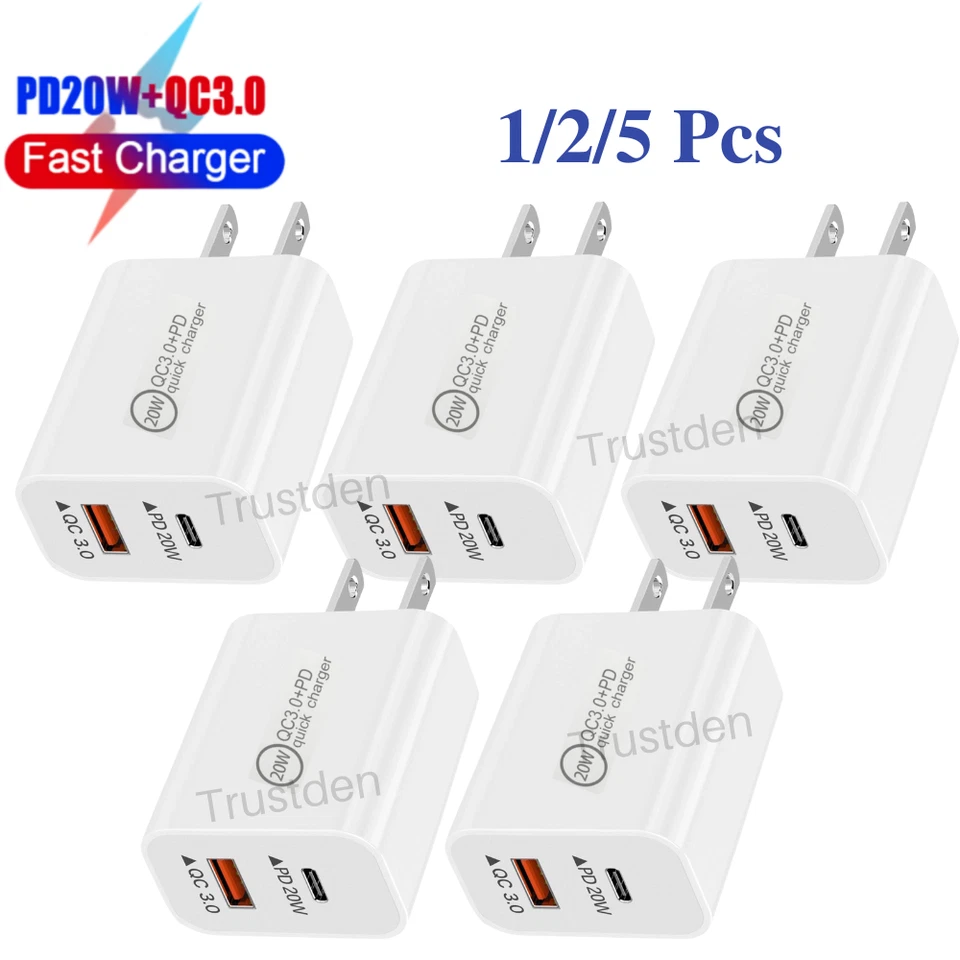 Bloque adaptador de corriente cubo cargador de pared rápido QC 3.0 PD 20W para iPhone iPad Android Foto 1 de 4