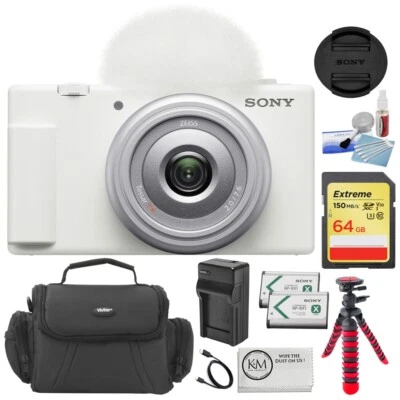 Sony ZV-1F Vlogging Camera |White +64GB Memory Card + 12" Flexipod +Accessories