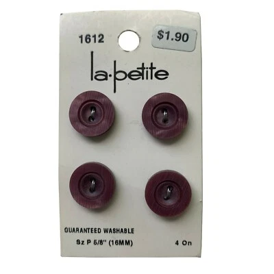 Buttons Red Round Wood Grain 2-Hole 4-Pack P 5/8" 16MM Vintage La Petite No.1612 - Image 1 of 4