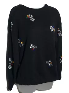 Suéter Vintage Para Mujer Negro Adornado Coloridas Cuentas Mediano Pullover Fiesta - Imagen 1 de 12