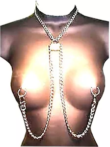 (GRANDE Serratura) Collana Catena Mezzo Corpo per Capezzolo Acciaio Chirurgico 316l Nichel B/5/6 - Foto 1 di 2