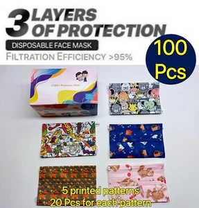 100 PCS Patterns Face Mask Mouth & Nose Protector Respirator Child Face Masks - Picture 1 of 11