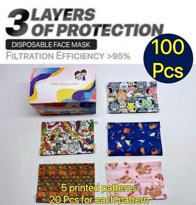 100 PCS Patterns Face Mask Mouth & Nose Protector Respirator Child Face Masks - Image 1 of 4