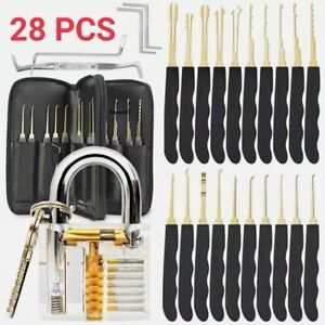 28PCS Practice Lock Transparent Padlocks Unlocking Tool Pick Tool Kit Set