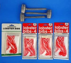 3 Pewter Lobster / Crab Mallets & 4 packs of 4 Lobster Bibs - Picture 1 of 16
