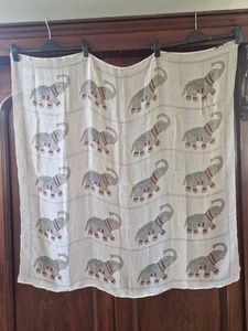Vintage Liberty Silk Chiffon Large Square Scarf Elephant Pattern Ivory Grey - Picture 1 of 10
