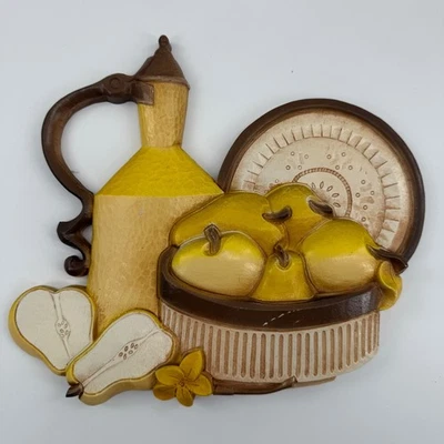 Placa de arte de pared vintage Syroco Fruit Bodegón 1981 plato de peras decoración de cocina Foto 1 de 4