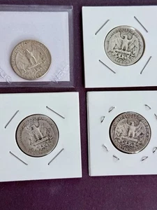4 Lot Of Silver Washington 1936 , 1941, 1948, 1964 Quarter In Coin Holder - Picture 1 of 5