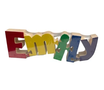 Custom Personalized Wooden Name Puzzle "Emily" Colorblock Display Kids Room Play - Image 1 of 4