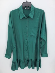 Zara Dress Womens Large Green Long Sleeve Ruffle Hem Sheath Artsy Boho Career - Picture 1 of 12
