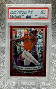 2024 Bowman Sterling Enrique Bradfield Jr. Prospects Red Refractor #/5 PSA 8 - Bild 1 von 2