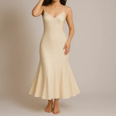 复古 70 年代 OLGA 32/XS 光面丝滑象牙缎华尔兹睡衣 罕见 HTF Olga 风格 — 第 1/4 张图片