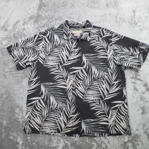Tommy Bahama Shirt Mens XL Black White Silk Palm Leaf Hawaiian Loop Collar Camp - Picture 1 of 18