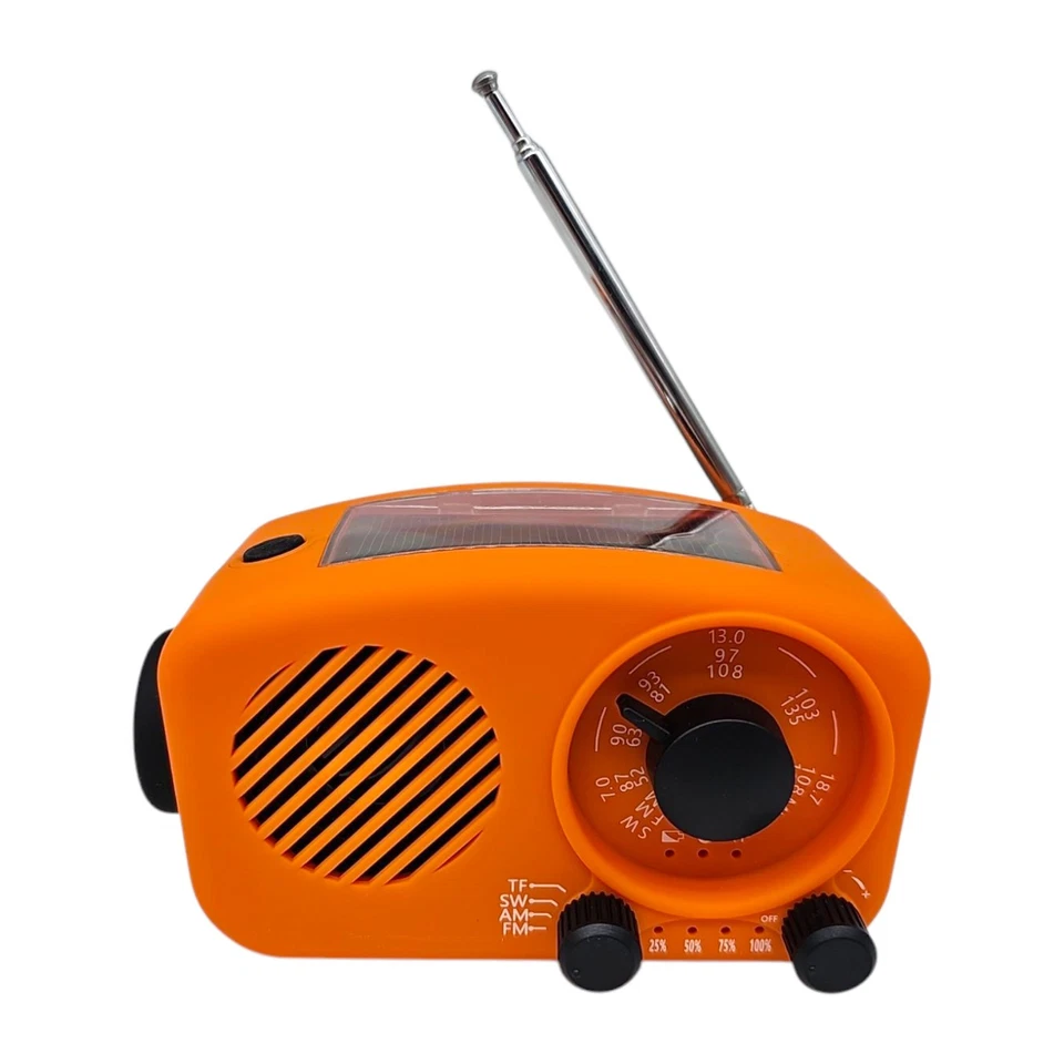 Solar Radio mit Lampe Powerbank Orange Dynamo Kurbel 2000mAh Camping  - Bild 1 von 4
