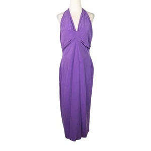 Vintage 90s I Ricci Purple Silk Halter Midi Cocktail Party Dress M - Picture 1 of 5