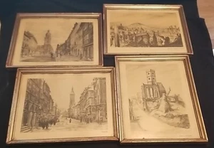 4 antike Vintage gerahmte Radierungen 6,25 x 4,75 Deutschland, Details siehe Fotos - Bild 1 von 23