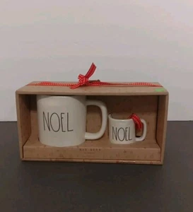 Rae Dunn White Holiday NOEL Ceramic 2 Drinking Mugs Artisan Collection NEW - Picture 1 of 8