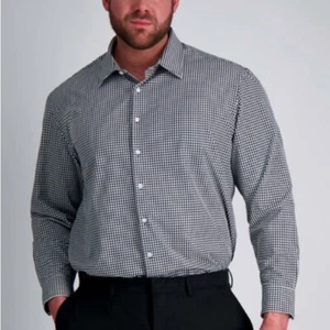 Haggar Men's Wrinkle Resistant Big Smart Wash Black and White Checkered Shirt - Picture 1 of 5