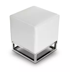 Quadratischer Sitzhocker Hocker Leder Weiß auf poliertem Edelstahlfuß Qualität - Bild 1 von 2