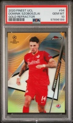 2020 Topps Finest UCL Dominik Szoboszlai Rookie Gold Refractor /50 PSA 10 FC Sal - Image 1 of 2