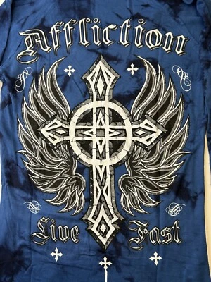 Sudadera con Capucha Pullover Para Mujer Affliction Mediana Motociclista Tatuaje Vivo Alas Rápidas Cruz Foto 1 de 4