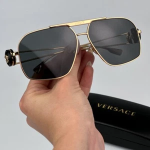 Versace Women Sunglasses Gold Dark Grey Pilot VE2269 100287 BRAND NEW - Picture 1 of 10