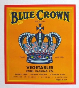 Corona azul década de 1940 con etiqueta de caja de verduras con joyas - Imagen 1 de 1