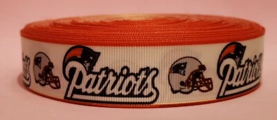 25 Yards New England Patriots 1" Grosgrain Polyester Ribbon Football - Image 1 of 4