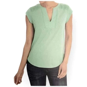 Orvis Ladies Anna Crochet Lace V-Neck Top - Menthol Green, Large - 978L - Picture 1 of 6