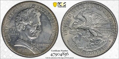 Medio dólar conmemorativo Lincoln-Illinois 1918 clasificado MS63 por PCGS True View Foto 1 de 4