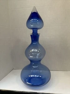 Blue Art Glass Floor Genie Bottle Decanter - 19.5” MCM Inspired - Picture 1 of 14
