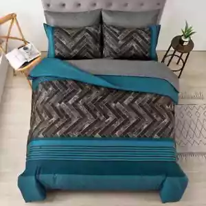 Luxudecor türkisblau Bettdecken-Set King Size - 7-teilig blau und schwarz gestreift B-USA - Bild 1 von 2