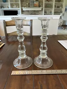 Clear Glass Candlestick Pair Classic Design for Pillar or Taper 10” - Picture 1 of 4