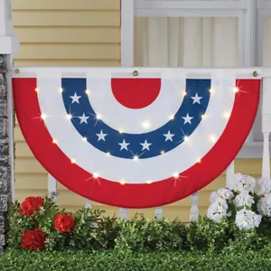 LED LIGHTED 4th of July Patriotic American Flag Bunting Banner Porch Decor TIMER - Picture 1 of 4