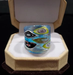 Boho Türkis Abstrakt Blumen Thema Mundgeblasen Glas Glitzer Ring-Größe 7,75 - Bild 1 von 4