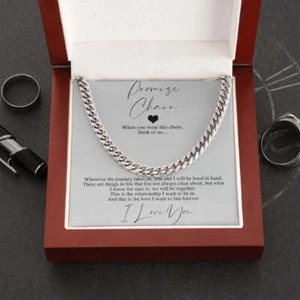 Promise Cuban Chain Necklace,Romantic Gift for Boyfriend,Appreciation Gift for B - Picture 1 of 14