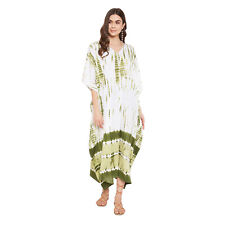 Gypsie Blu Women Kaftan Long Maxi Dress Kimono Sleeve Natural Green Tie-Dye BNWT