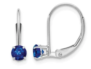 3/4 Carat (ctw) Natural Blue Sapphire Leverback Hoop Earrings in 14K White Gold - Picture 1 of 4